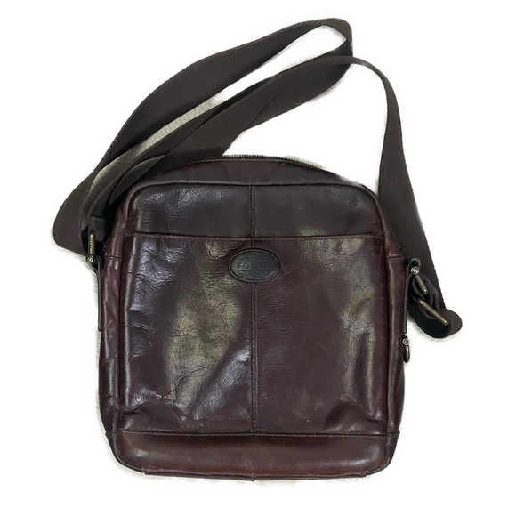 Fossil Vintage Dylan City Brown Leather‎ Crossbody Satchel Bag Unisex - Picture 1 of 7